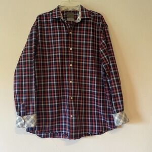 THOMAS Dean Shirt Striped Flip Cuff Long Sleeve Button-Down Blue Red XL